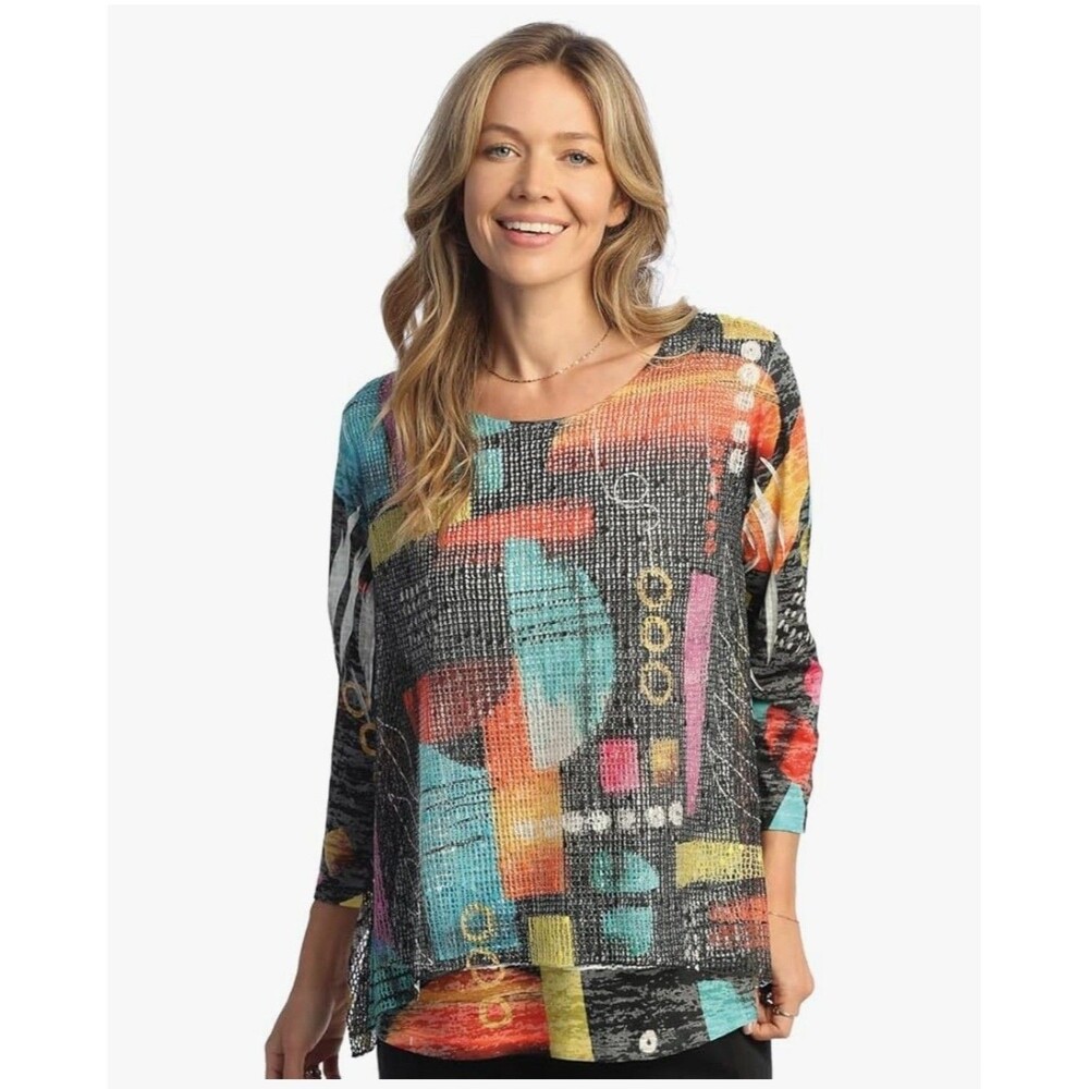 Jess & Jane 1X Geneva Boucle Mesh Tunic Top Burn-Out Lining Artisan Art To Wear
